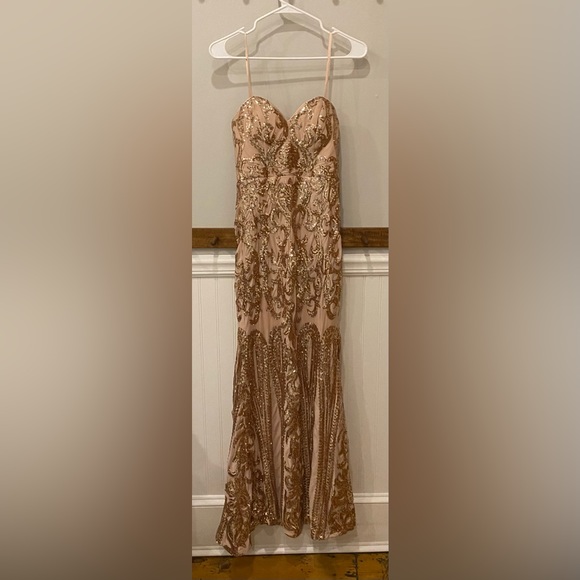 Rebecca Rose Gold Strapless Sequin Maxi Dress - Picture 4 of 10